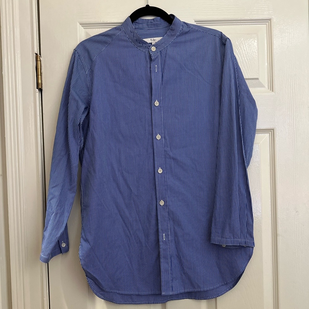 Tibi Men's Blue Gingham Button Down Shirt